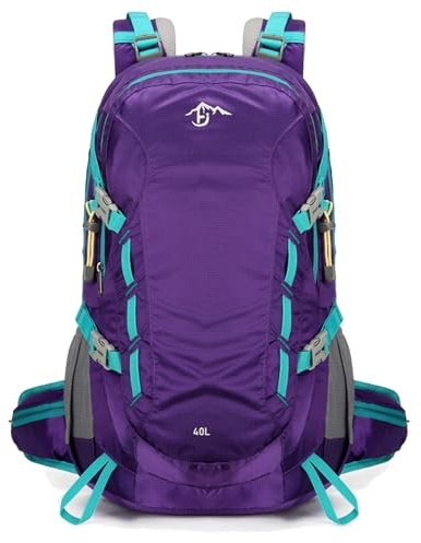 Long Keeper Mochila de Senderismo Mochila Impermeable para Acampar de 40L Mochila para Deportes al Aire Libre con Cubierta para la Lluvia para Trekking Escalada Ciclismo Viajes (Morado)