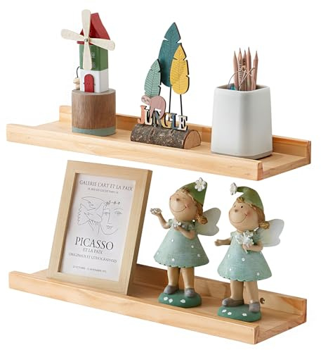 OAKERLAND Schweberegal KiefernHolz 2 Stück Bilderleiste Holz 50cm Wandregal für Wohnzimmer, Küche, Schlafzimmer, Badezimer