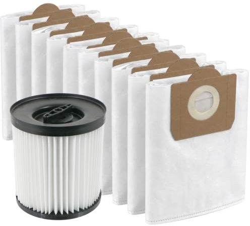 SPARES2GO Cartridge Filter + 10 SMS Dust Bags for Titan TTB774VAC TTB775VAC TTB776VAC TTB777VAC 16L 20L 30L 40L Vacuum Cleaner