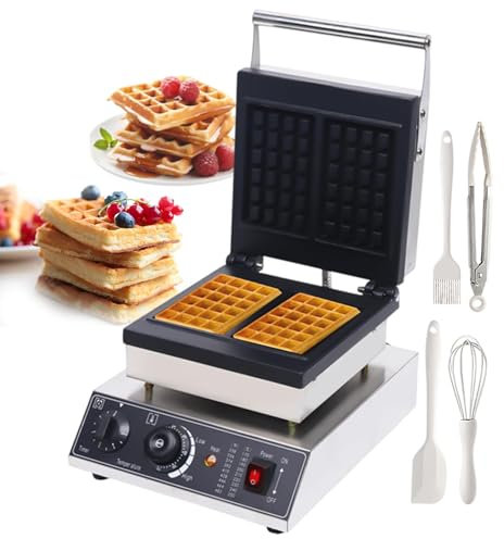 pealiritansemen Waflera Comercial De Doble Cara | Temporizador Ajustable Y Rango De Temperatura De 50-260 °C, Incluye Herramienta para Waflera Cuadrada, Ideal para Panaderías, Salones De Té,2-Slice