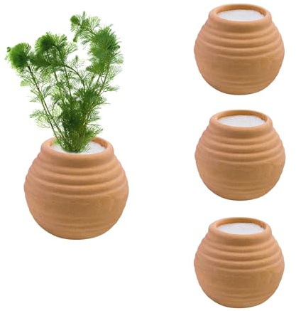 Hiyoo 4 Pack Aquatic Plants Fixed Ring Set, Anti-Floating Ceramic Planter for Fixing Water Plants, Aquarium Decoration Fish Tank Accessories Landscaping Ornaments, Red