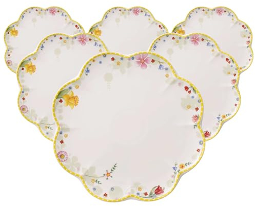 Villeroy & Boch Spring Awakening - Juego de platos llanos (6 unidades, 27 cm, porcelana), color blanco y multicolor