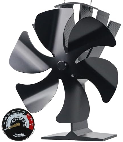 Tomersun Wood Stove Fan Heat Powered Stove Fan Heater Fireplace Fan for/Pellet/Wood Burner/Fireplace, with Thermometer