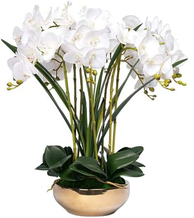 SdaryWare Orchidée Artificielle 8 têtes Fleur Artificielle avec Vase Fleurs artificielles Phalaenopsis Fausses Fleurs artificielles en Pot de 22,05 Pouces,