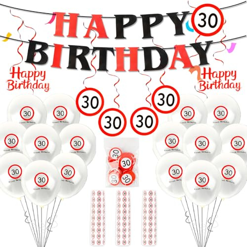 30. Geburtstag Deko Set für Männer & Frauen - Komplettset mit Girlanden, Luftballons, Banner & Verkehrsschild-Deko | 30 Jahre Jubiläumsdeko | Geburtstagsfeier Dekoration
