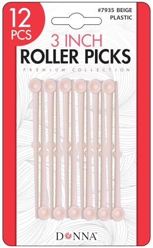 Donna 3 Inch Plastic Roller Picks – 12 Count Set for Hair Rollers – Secure Grip for Hair Setting & Styling – Beige – Premium Collection