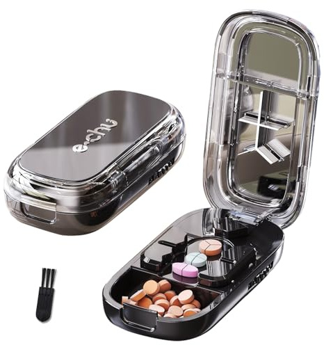 VEGCOO Pill Cutter, 1/2 1/3 1/4 Adjustable Pill Cutter for Pills of All Sizes, Cutting and Storing 2-in-1 Portable Tablet Cutter for Families with Elderly People Children Pets (Black)