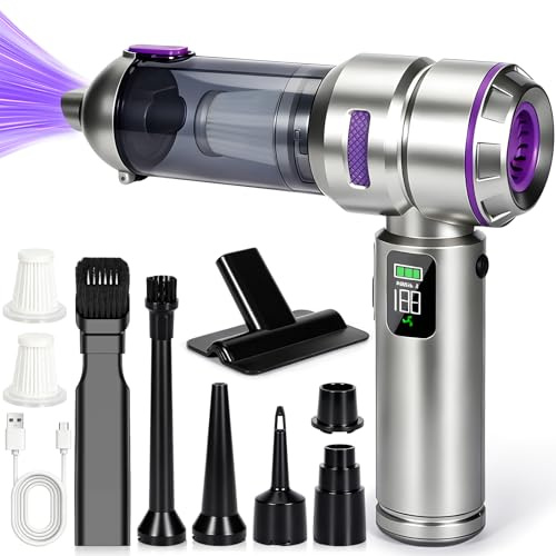 GRIRDDIV Aspirabriciole Senza Fili, 24000Pa 4-in-1 Aspirapolvere Auto Cordless con Schermo, Aspiratore e Soffiatore con Motore Brushless, per la cucina, l’automobile, la casa, i peli di animali