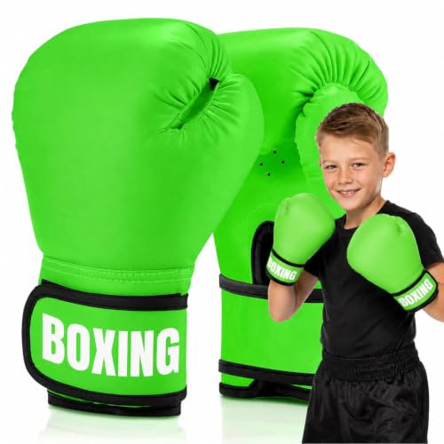 Boxhandschuhe Kinder, Dinosaurier Boxhandschuhe für Kinder 3 bis 14 Jahre, Box Handschuhe PU-Leder, K-inder Box Handschuhe zum Boxsack Sparring Training, Muay Thai, MMA, Kickboxen & Kampfsport (Grün)