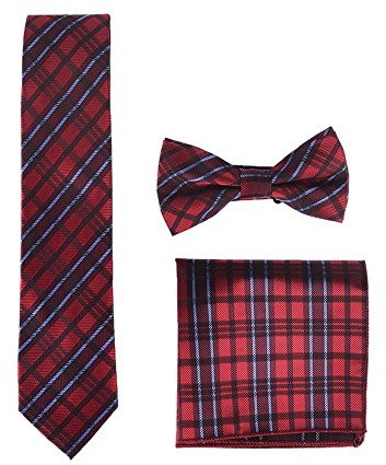 WANYING Herren Klassische 6 * 12cm Fliegen Schleife & 6cm Schmale Krawatte & 22 * 22 cm Einstecktuch 3 in 1 Sets
