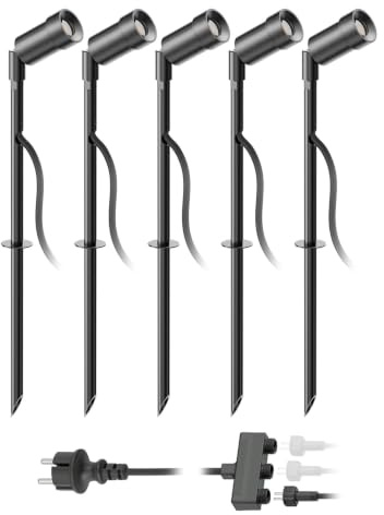 ledscom.de LED Gartenstrahler Spico schwarz mit Erdspieß für außen IP44 je 105lm warm-weiß 5er Set