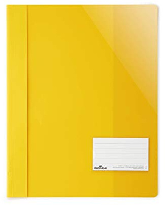 Durable Sichthefter für Din A4, Überbreite, gelb, 25er Packung, 269004 | Hefter mit Sichtfenster, Innentasche für ungelochte Unterlagen, ummantelte Heftmechanik, Polypropylen