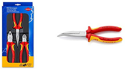 Knipex 00 20 12 – Elektro-Paket mit drei VDE-geprüften Zangen & 26 26 200 – Flachrundzange mit Schneide, VDE-geprüft