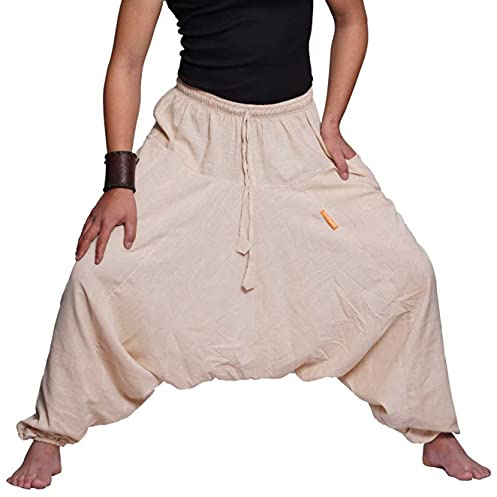 Simandra Haremshose „Singharaja“ I Beige (Einheitsgröße) I Fair gehandelte Unisex Aladinhose I Schlichte Pumphose für jedes Outfit I Baggy Hose I Handgemacht in Nepal