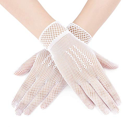 Faxianther 5 PCS Kurz Spitzenhandschuhe Damen Brauthandschuhe Hochzeithandschuhe Fingerhandschuhe Sommer Spitze Sonnenschutz Handschuhe Sexy für Hochzeit Abend Party