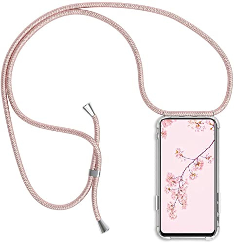 HongMan Handykette Handyhülle für Samsung Galaxy S10 Plus mit Band | Transparent Handy-Kette Handy Hülle mit Kordel zum Umhängen Handyanhänger Halsband Lanyard Case - Roségold