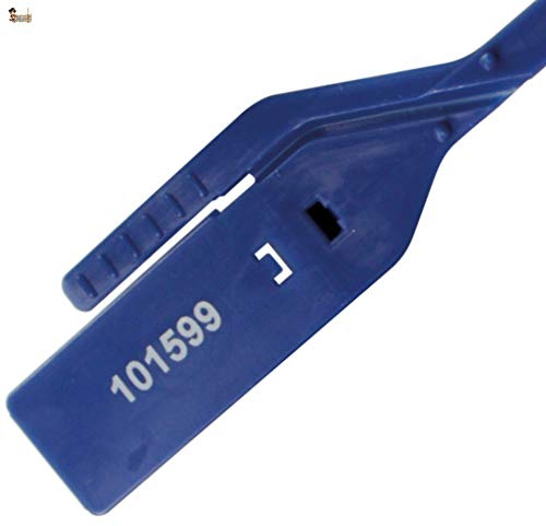 BricoLoco Brida precinto de seguridad de plástico numeradas. Abrazadera de cierre para maleta, cajas, contenedores, puertas, bolsas, camión, logística, cables. Azul. (10)