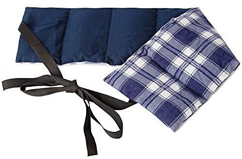 Kirschkernkissen 7-Kammer mit Band, 65x15 - Wärmekissen Rücken, Körnerkissen - Kissen mit Bänder, Kirschkerne, Flanell karo-blau