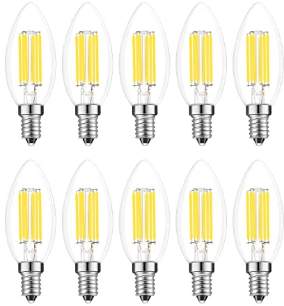 Lamsky E14 Dimmable LED Bulb,110V 600Lumens 60W Equivalent Daylight White 5000K,E14 European Base Candelabra LED Bulbs,Chandelier LED Edison Bulbs,Clear Glass Torpedo Shape Bullet Top(10-Pack)