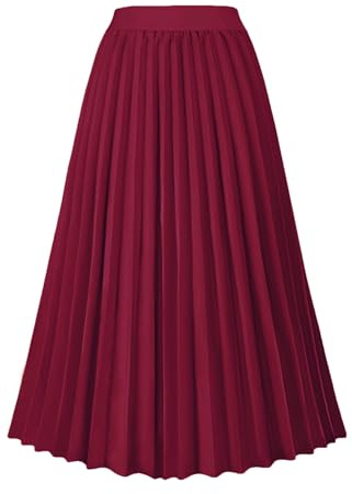 GOLDSTITCH Dam hög midja veckad kjol A linje Swing Midi-kjol, Vinrött, XL