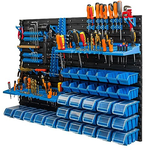 botle 34 Stapelboxen Wandregal Kunststoff Deckel 117 x 78 cm Werkzeughalter Werkstatt Garage Lagersystem Sichtlagerkästen Schütte