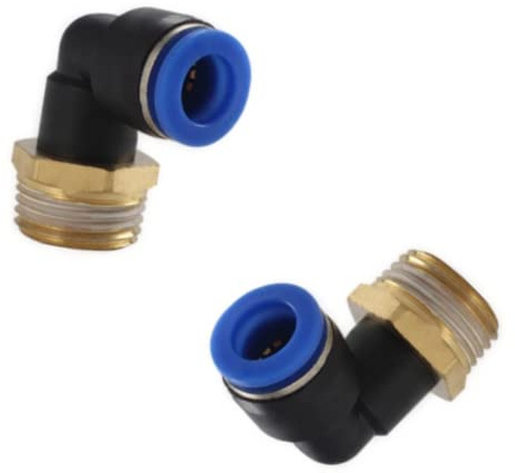 CNCTEC Pneumatisk plugg skruvanslutning set om 2 stycken R 1/2 tum - 10 mm IQS, 90° vinkel slanganslutning (1/2 tum - 10 mm)