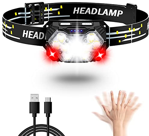 Lsnisni Stirnlampe LED 2000 Lumens (2 Stück/1 Stück), Extrem Hell Kopflampe 6 Lichtmodi, Rotlicht und Batterien Enthalten, IPX5 Wasserdicht für Kinder und Erwachsene Camping, Joggen, Angeln