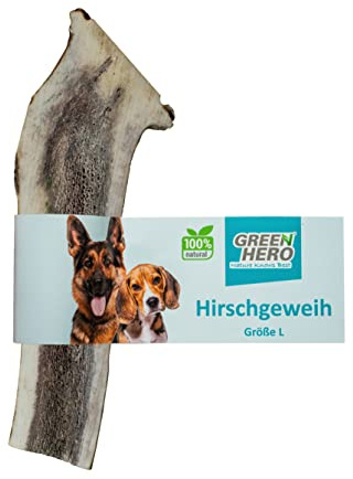 GreenHero Hirschgeweih Kausnack Größe L - 14 cm natürlicher und nachhaltiger Kauknochen aus Hirsch Geweih für Hunde langlebig zur Unterstützung von Kiefer und Zähnen