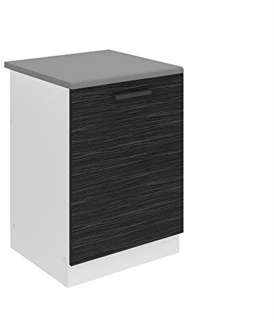 Belini Unterschrank Küche, Spülenunterschrank 60 cm Breite. SDZ Küchenunterschrank mit Arbeitsplatte. Spülenschrank mit 1 Tür, Königliches Ebenholz