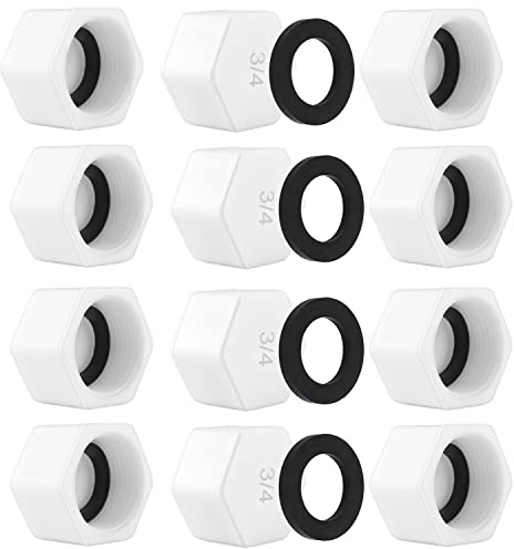 Blanking Plug Cap Internal Thread 3/4 Inch Thread Cap PVC Hose Caps Hexagonal Flow Prevention Water Pipe Cap with Washer Pack of 12