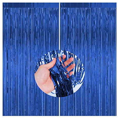CC wonderland zone 2 Stück Blau Lametta Vorhänge - Metallische Folienvorhänge (1m x 2m) Tinsel Curtain für Party Deko