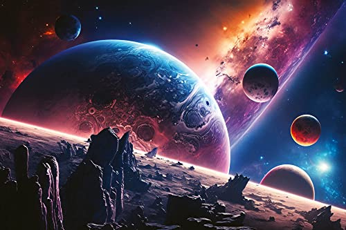 Papier peint photo non tissé Motif intelligence artificielle - Planètes et espace - 375 x 250 cm (avec colle) - Papier peint mural non tissé - Pour salon, chambre à coucher, bureau, cuisine - Prêt à
