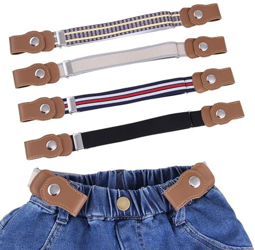 FANNAS 4 Pezzi Bambini Cinture Elastiche Senza Fibbia Invisibili Regolabili Cintura Completamente Regolabili, Cintura senza Fibbia per Reragazzi e Ragazze 37cm-57cm