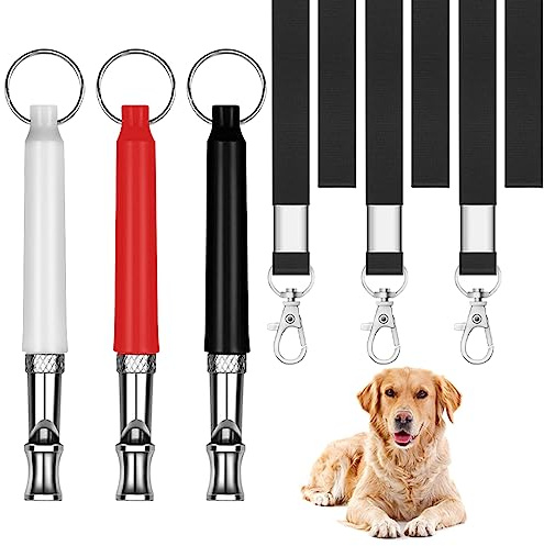 lyfLux 3 Pcs Dog Whistle for Training – Silent Dog Whistle to Stop Barking, Make Dogs Come to You and Obedience Training, with Lanyard (White, Red, Black)