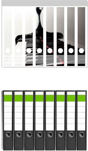 Wallario 8 Stück schmale Ordner inkl. Klebeetiketten mit Motiv Klaviatur von rechts - Set mit Rückenschildern/Ordnerrücken Stickern