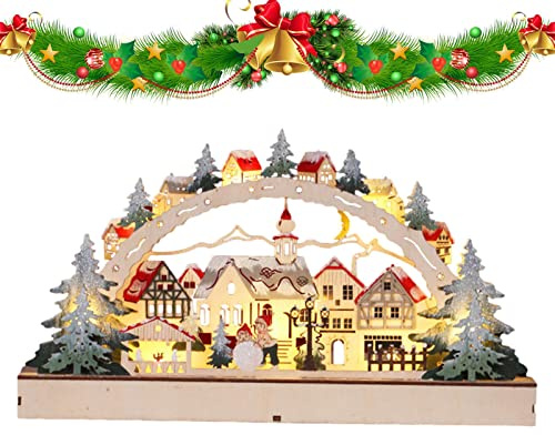 Idezek Pueblo Madera - Casa Madera con luz LED Navidad | Casas Pueblo Escena Navidad, decoración Mesa casa Navidad a