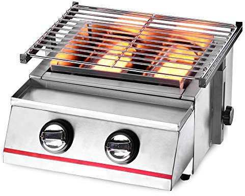 ERICAT Grill de Table for Barbecue au gaz GPL à 2 brûleurs, sans fumée, en Acier Inoxydable, for Barbecue au gaz GPL, sans fumée, for Barbecue d'extérieur, de Table, 2880