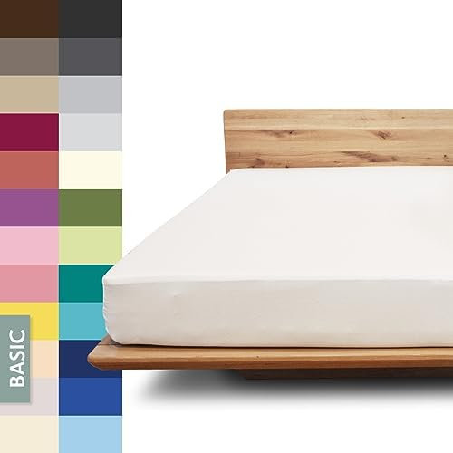 JONA SLEEP® Basic Spannbettlaken 180-200 x 200-220 cm - 190 g/m² faltenfreies Baumwoll-Jersey Leintuch, Made in Austria, Öko-Tex 100 Standard (weiß)
