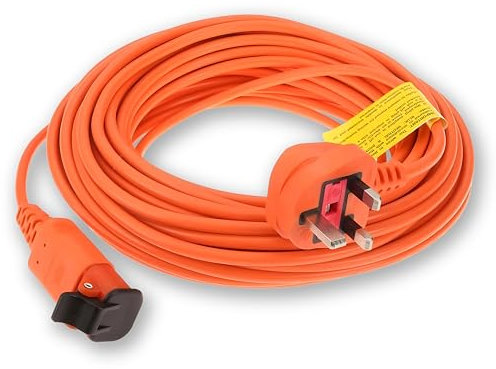 Compatible/Replacement mains power supply cable cord lead flex and wall plug for Flymo Hover Mower, Lawnmower, Lawnrakes, Hedge & Grass Cutter Trimmers, Garden Vacuums (15 Metres / 49 Feet Long)