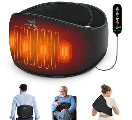 Snailax Wärmegürtel Rücken Nacken Bauch, tragbare Heizgürtel mit Vibrationsmassage, elektrisches Heizkissen mit Automatischer Abschaltung, Wärmepads mit verstellbarem Gurt, Gechenke Frauen Männer