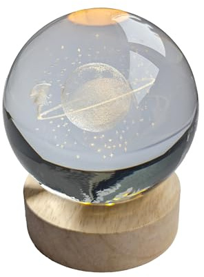 Pfronten Schmuck Hologramm Glaskugel (ca. 8 cm) Träumer inkl. Holz LED-Untersetzer (ca. 7 cm) 3D Kristallkugel Nachtlicht Stimmungslicht Lampe