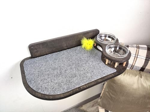 RshPets® Kletterwand Katzen - Katzenfutter Regale XXL - Wandmontierter Katzenfutter - Futterspender für Katzen - Wandmontierte Katzenmöbel - Kletterwand Set (Dunkle Farbe, Rechte Seite)