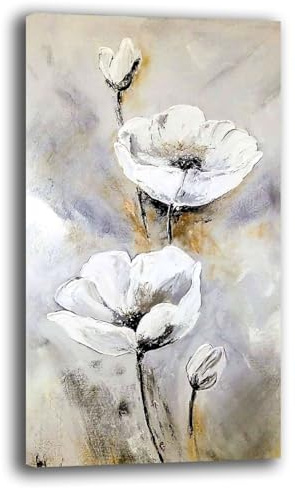 Printerland Quadri Moderni Soggiorno Verticale FIORI bianchi Quadro moderno FIORE bianco da Parete Stampa su tela Canvas Decorazione Murale muro Arredo Camera da letto Cucina (1, 40x70 cm)
