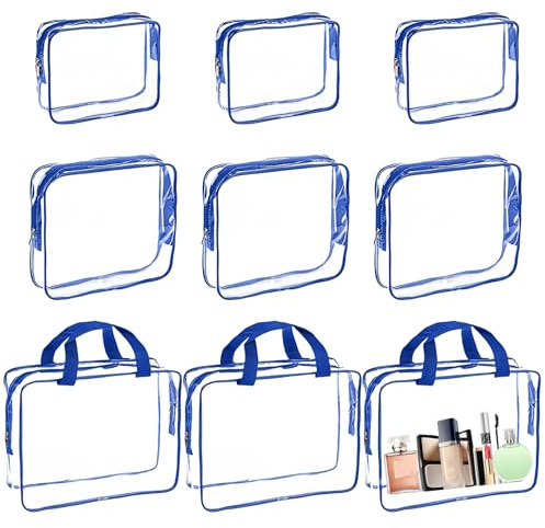 TOATELU 9 Pièces Trousses de Toilette Transparentes, Trousse de Rangement pour Jouets, Trousse de Maquillage, Trousses de Toilette de Voyage, Organisateur de Valise pour Femmes, Hommes, Famille (Bleu)