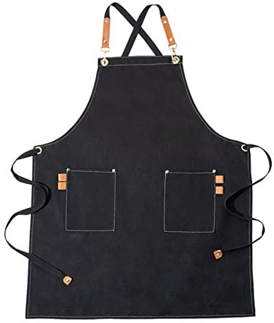 ECOLFE Schürzen für Männer, Arbeitsschürze, Segeltuchschürze, Werkstatt-Werkzeugschürze mit verstellbaren Trägern for Friseur, Küche, Gärtner, Café (Farbe: Grau, Größe: XL)(Color:Black)