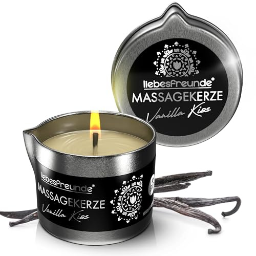 Liebesfreunde® Massagekerze VANILLA KISS für sinnliche Massagen mit Kokosöl und Aloe Vera, Erotische Massage Kerze für Paare, Sex Kerze, 50 ml