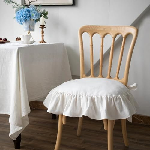 Stuhlkissen mit Rüschen, 45,7 x 45,7 cm, strapazierfähig, Leinen-Stuhlpolster mit Bändern für Esszimmerstühle, Vintage-Sitzkissen, Bauernhaus-Design, Landhausstil, Blau