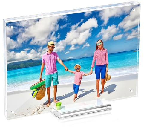 laapee 8x10 Magnetic Acrylic Picture Frame, Clear Double Sided Diploma Frame with Base, Frameless Floating Lucite Photo Frame Stands on Desk Table Horizontally or Vertically