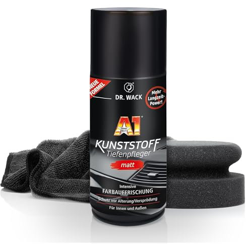 autopflege Auto Kunststoffpflege Set für Innen und Außen | Dr. Wack A1 Kunststoff Tiefenpfleger Matt 250ml + Auftragsschwamm + Poliertuch | Für Intensive Farbauffrischung & Pflege
