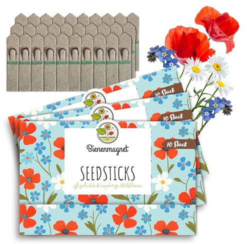 Samen-Sticks mit Wildblumensamen - Bienenfreundliche Saatgut-Sticks für Balkonkästen, Blumentöpfe und Gartenbeete (30 Stück)